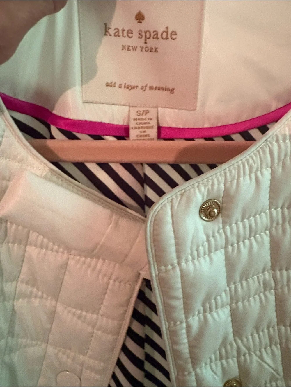 Kate  Spade Cream Quilted Long Coat-Small